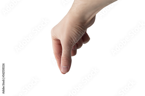 Hand grabbing on a transparent background. The concept of gripping an object, catching something. Male hand on an isolated background.