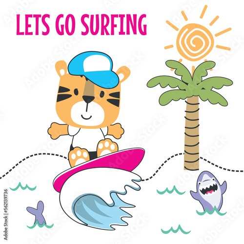 Photography Surfing time with cute little tiger at summer