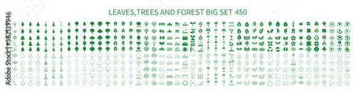 Icon set of leaves of various shapes  trees and forest