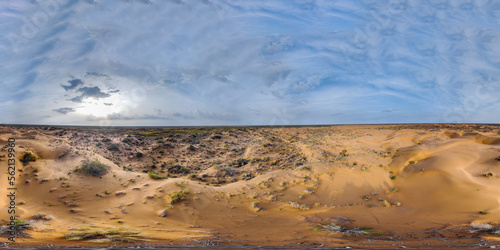 Panorama 360 of the desert in spring from a bird's eye view