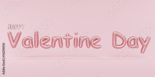 3D Happy Valentine Day balloon text font colorful pastel for Valentine's Day background, 3D rendering illustration design