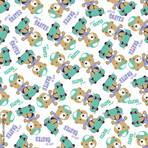 Fototapeta Naklejka Na Ścianę i Meble -  Seamless pattern with cute little bear on skate board, For fabric textile, nursery, baby clothes, background, textile, wrapping paper and other decoration.