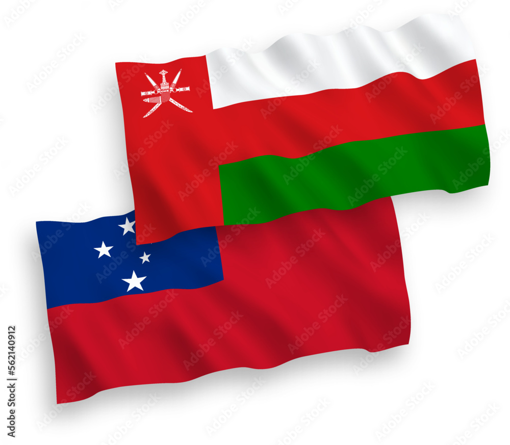 Flags of Sultanate of Oman and Independent State of Samoa on a white background Flags of Sultanate of Oman and Independent State of Samoa on a white background