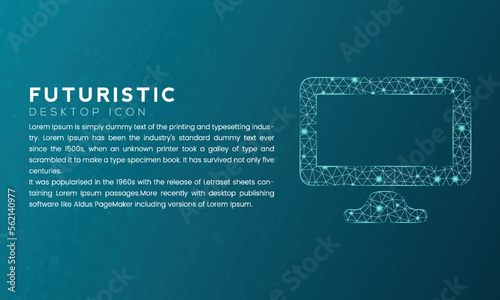 Blue futuristic desktop icon concept with polygon node connected dots and neon effect