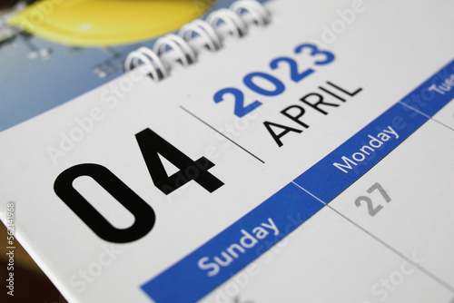 The 04 APRIL and days of the year on calendar