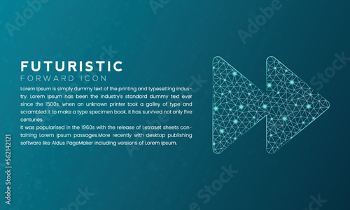 Blue futuristic forward icon concept with polygon node connected dots and neon effect