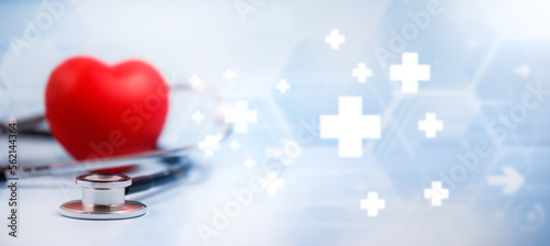 Photos Concept stethoscope and red heart with Health insurance, doctor stethoscope and