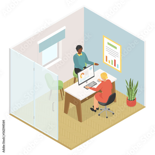 Office work - modern vector colorful isometric illustration