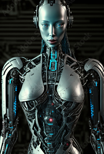 Generative AI fantasy sci-fi cyborg woman.