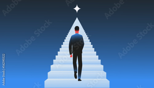 Tablou canvas Man climbing stairs to a shining star