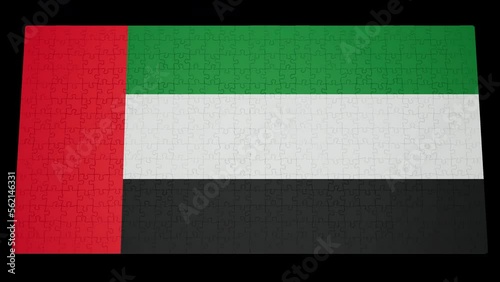 Six different clips to collect puzzle pieces in which the flag of United Arab Emirates appears Isolated by Alpha channel (transparent background) to enhance any animation movie or Cinematic clips