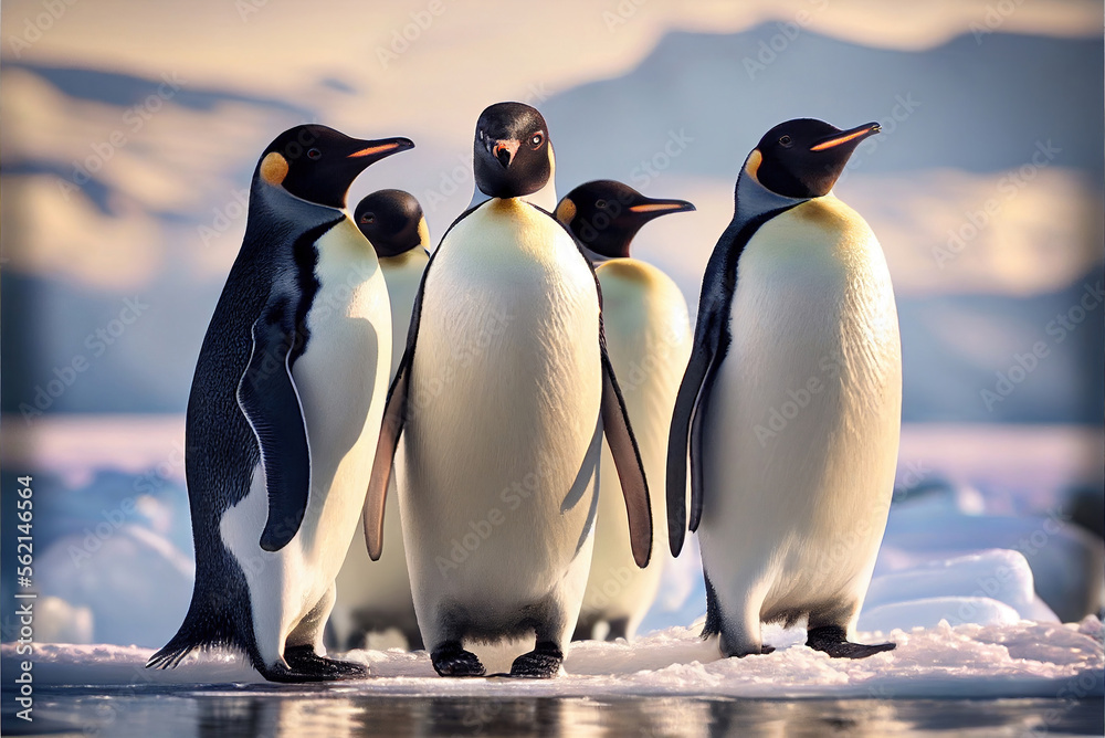 Obraz premium penguins in polar regions, generative ai