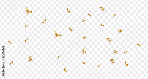 Shiny golden confetti isolated on transparent background. Bright festive tinsel of gold color.luxury background.