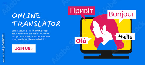 Online Translation Languages Communications Web Banner Template Design Vector