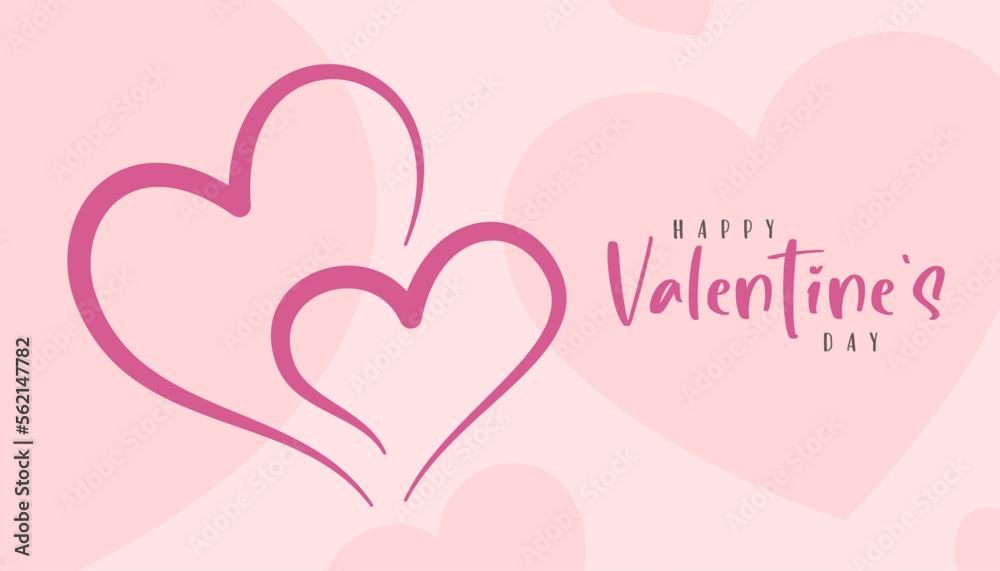 Happy Valentine's Day lettering with hearts and background. Greeting card. Cartoon. Vector illustration