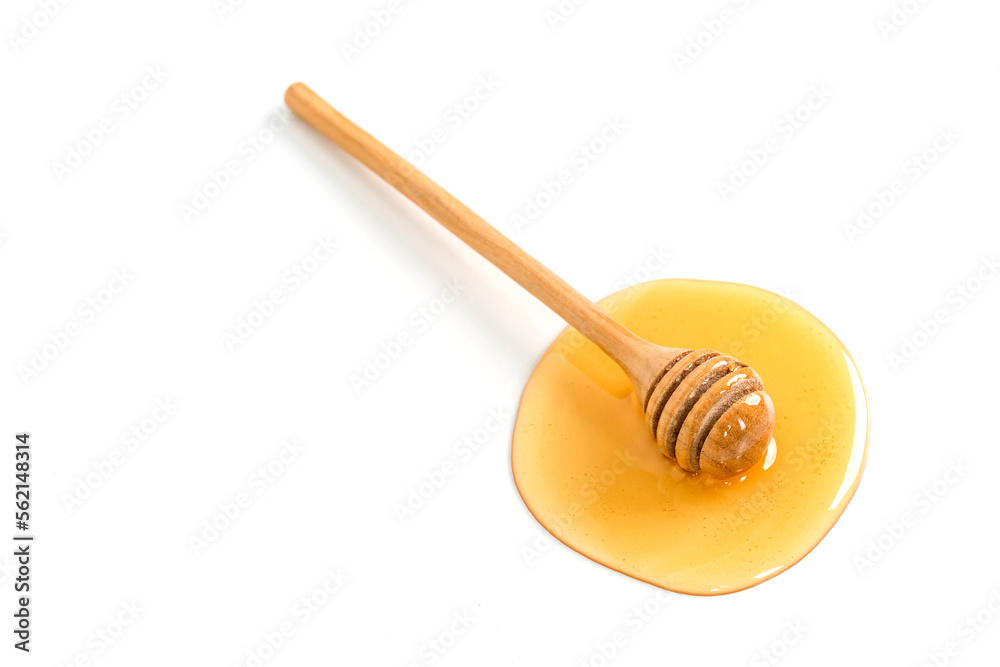 Honey with honey dipper on white background Honey with honey dipper on white background