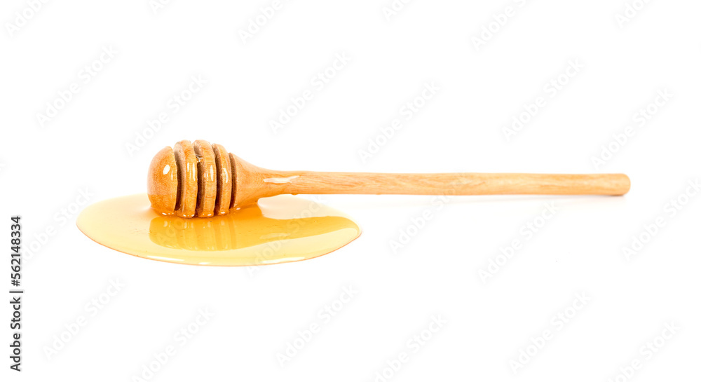 Honey with honey dipper on white background Honey with honey dipper on white background
