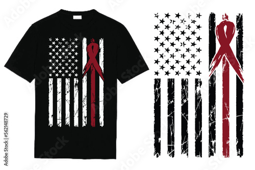 American Flag Brain Aneurysm Awareness Ribbon T Shirt Design