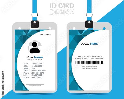 professional corporate id card template, clean id card design with realistic mockup with abstract pattern.