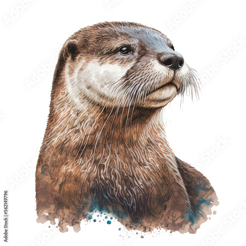 cute sea otter in wilderness illustration on isolated background