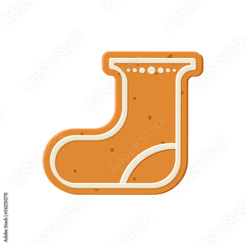 Gingerbread biscuit cookie decorated with colored icing in shape of sock