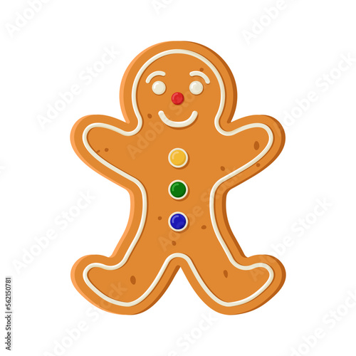 Gingerbread biscuit cookie decorated with colored icing in shape of man