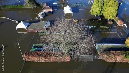 Aerial view of a flooded town in Stourport UK photo