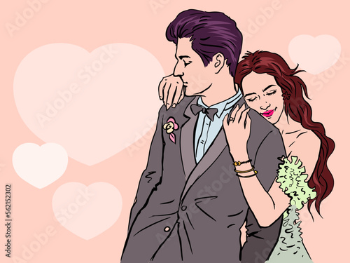 bride and groom vector for card illustration background