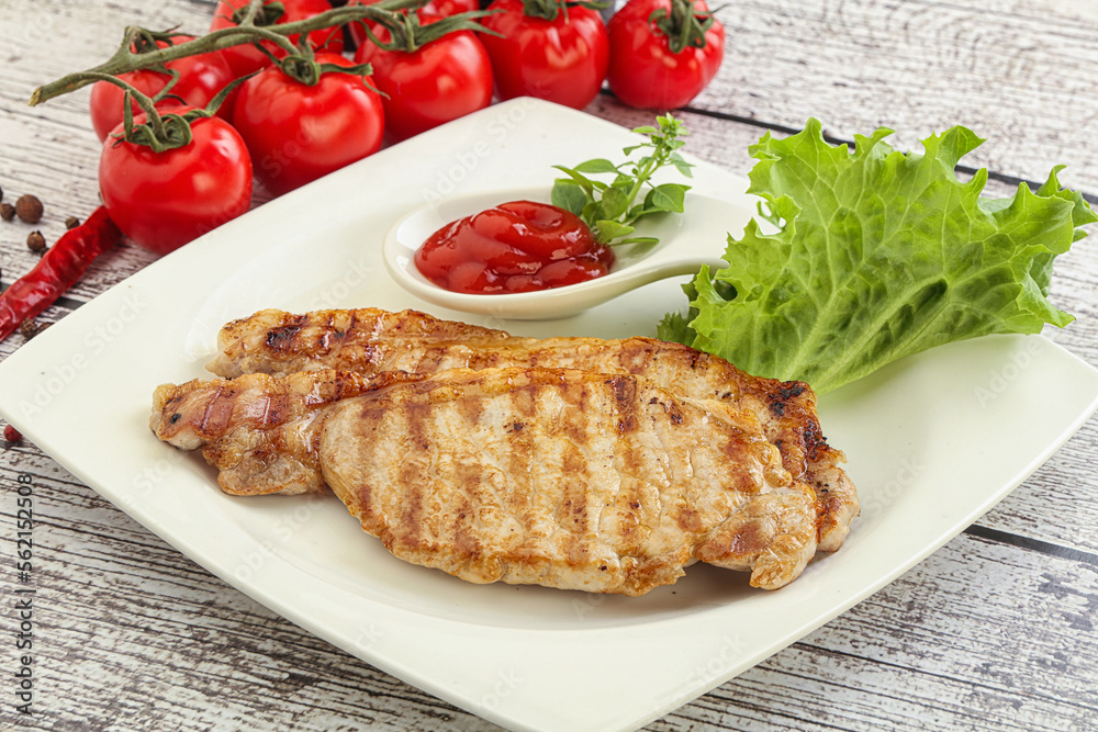 Grilled pork steak with ketchup Grilled pork steak with ketchup