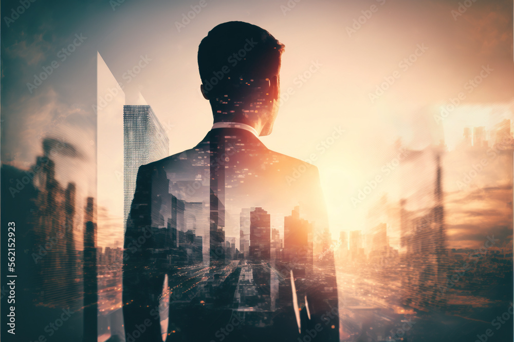 businessman and cityscape.Generative AI
