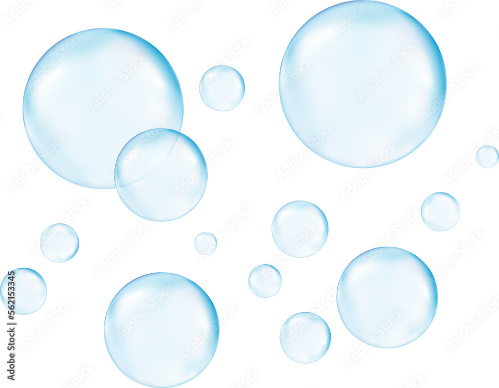 Fototapeta 3d bubbles underwater on blue background. Soap bubbles vector illustration