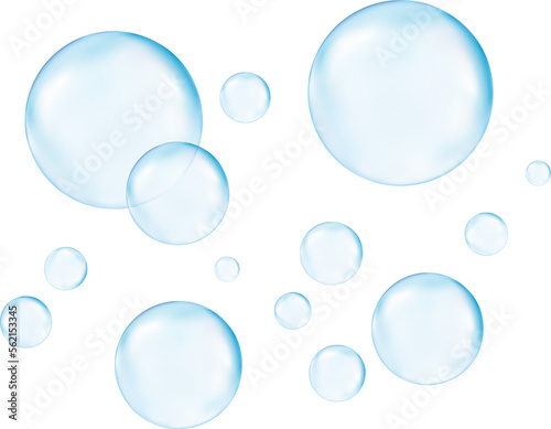 Fototapeta 3d bubbles underwater on blue background. Soap bubbles vector illustration