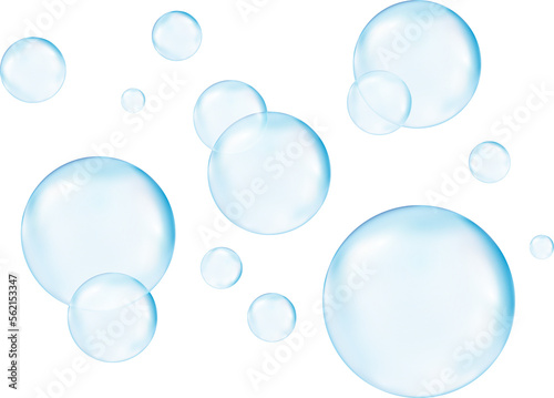 3d bubbles underwater on blue background. Soap bubbles vector illustration