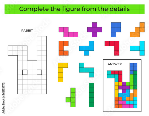 Complete the figure. Puzzle game with rabbit. 