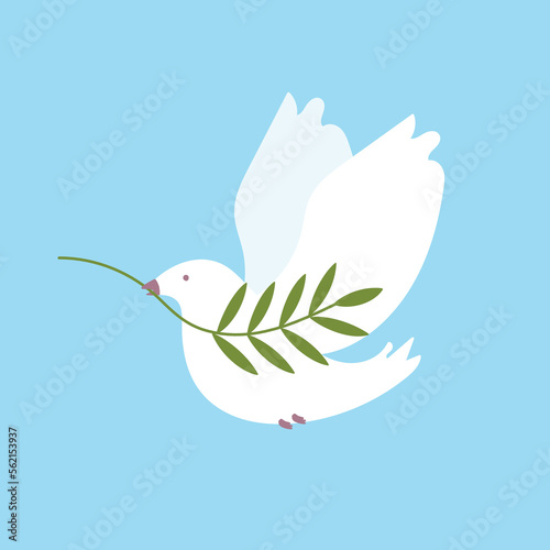 Happy Palm Sunday illustration with white dove carrying olive branch.