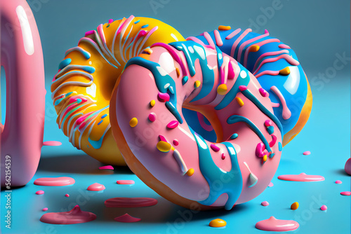 Colorful Glazed Doughnuts with Sprinkles. Generative ai