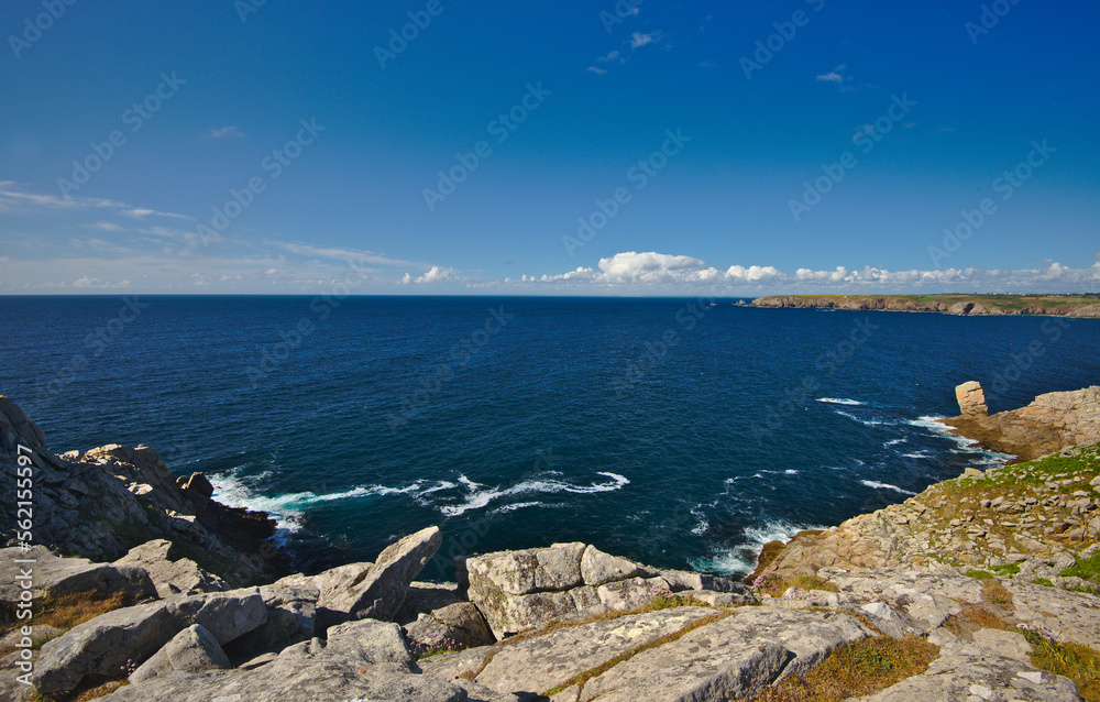 View of the Atlantic coast in northwest France at Pointe du Raz at sunny summer day.