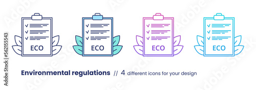 Environmental regulations icon, ESG environmental concept. Vector illustration isolated on a white background.