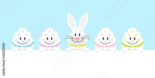Weißer Osterhase & 4 Ostereier Banner Horizontal Himmel