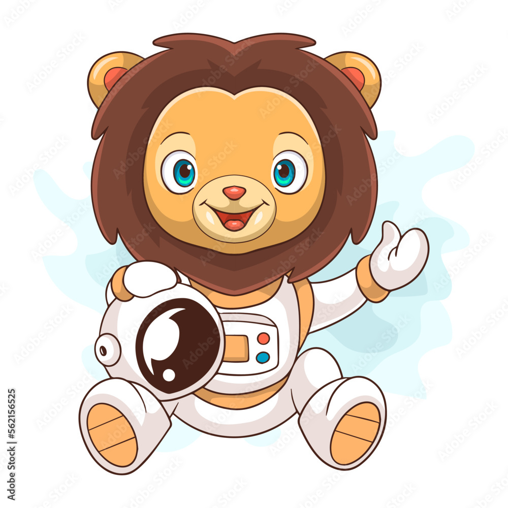 Fototapeta premium Cartoon lion astronaut on white background