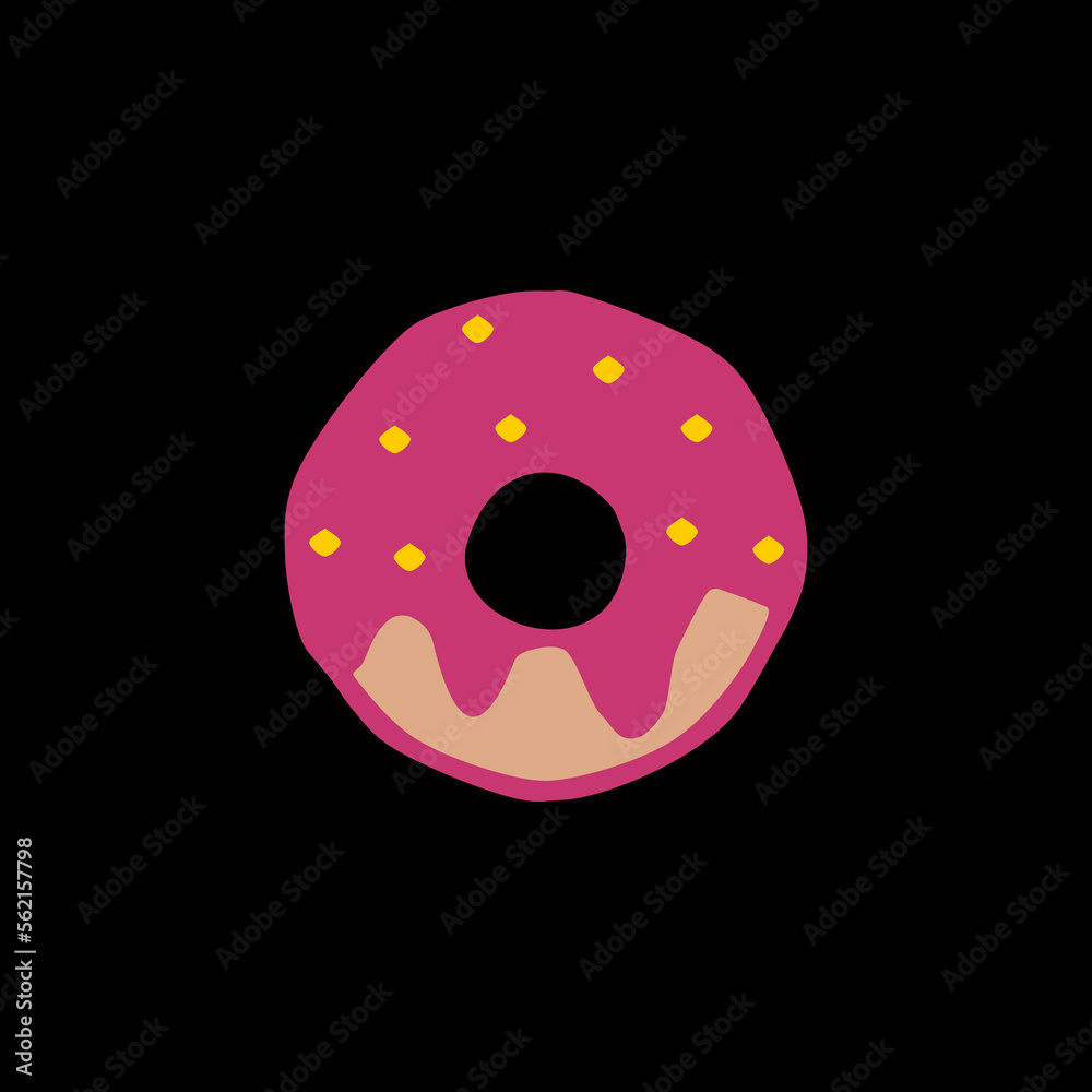 Obraz premium Donut cake cartoon icon isolated on black background.