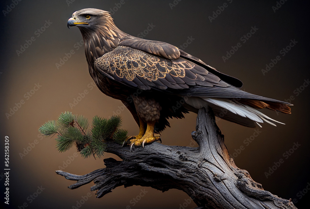 Obraz premium Eagle sit on branch. Generative AI Art.