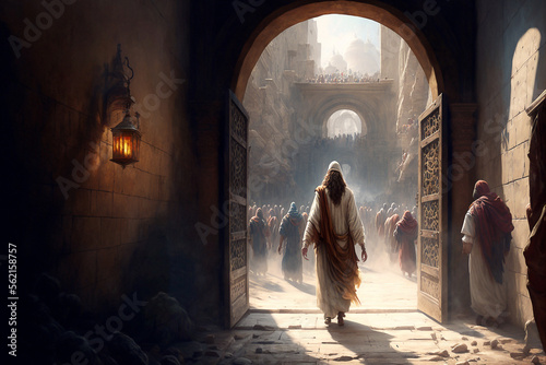 Foto Biblical scene of Jesus entering Jerusalem