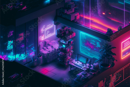 The colorful lights in modern offices  Generative Ai