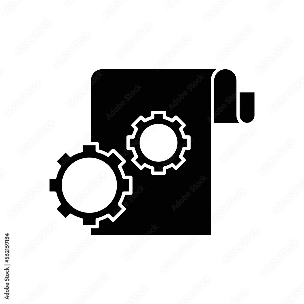 Paper document icon with gear. icon related to document in developing, file in developing. isolated on white background Paper document icon with gear. icon related to document in developing, file in developing. isolated on white background