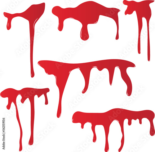 Set of dripping red blood isolated on a white background, SVG Vector