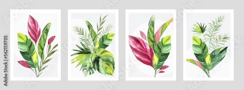 Watercolor style tropical foliage wall art collection.
