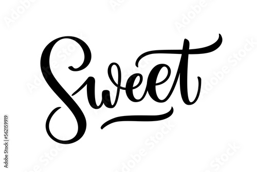 SWEET. Cute script word. Fashion typography quote. Calligraphy text sweet. Design print for girls t shirt, card, tee, poster banner. Vector illustration on white background