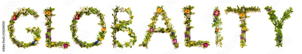 Blooming Flower Letters Building English Word Globality Blooming Flower Letters Building English Word Globality