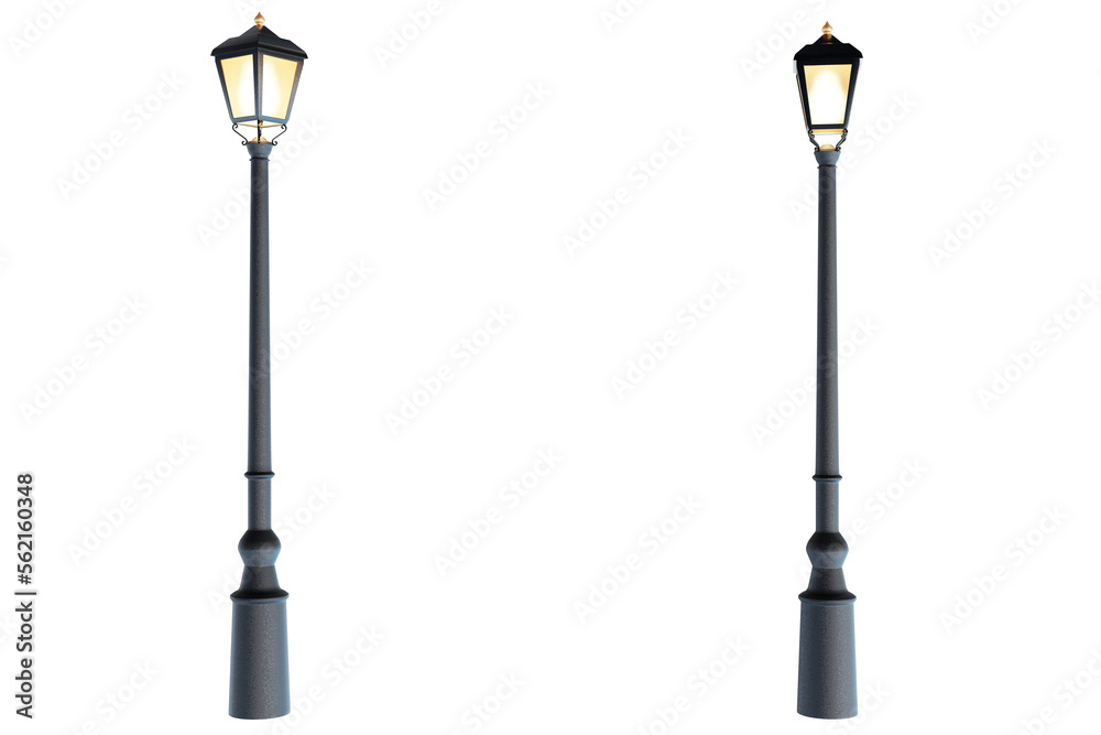 Antique street lamps on a transparent background. 3D Render - obrazy, fototapety, plakaty 